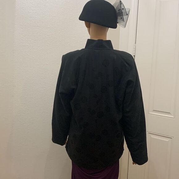 Peony Brand 100% Silk Black Medium Woman’s Asian Oriental Jacket Snap Closure - Picture 8 of 12